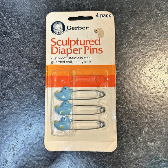 Gerber Handbags - 3- Vintage‎ Gerber Stainless Steel Safety Sculpted Diaper Pins Blue Ducks